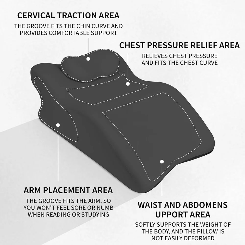 Bed Multifunctional Ergonomic Wedge Pillow with New Prone Position for Reading, Unique Curved Design, with Washable Cover