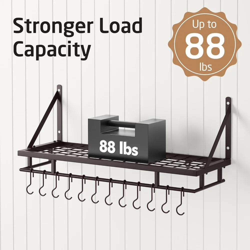 KES 30-Inch Oiled Bronze Pot Rack, Wall Mounted Hanging Pot and Pan Organizer with 12 Sturdy Hooks, Kitchen Wall Hanger