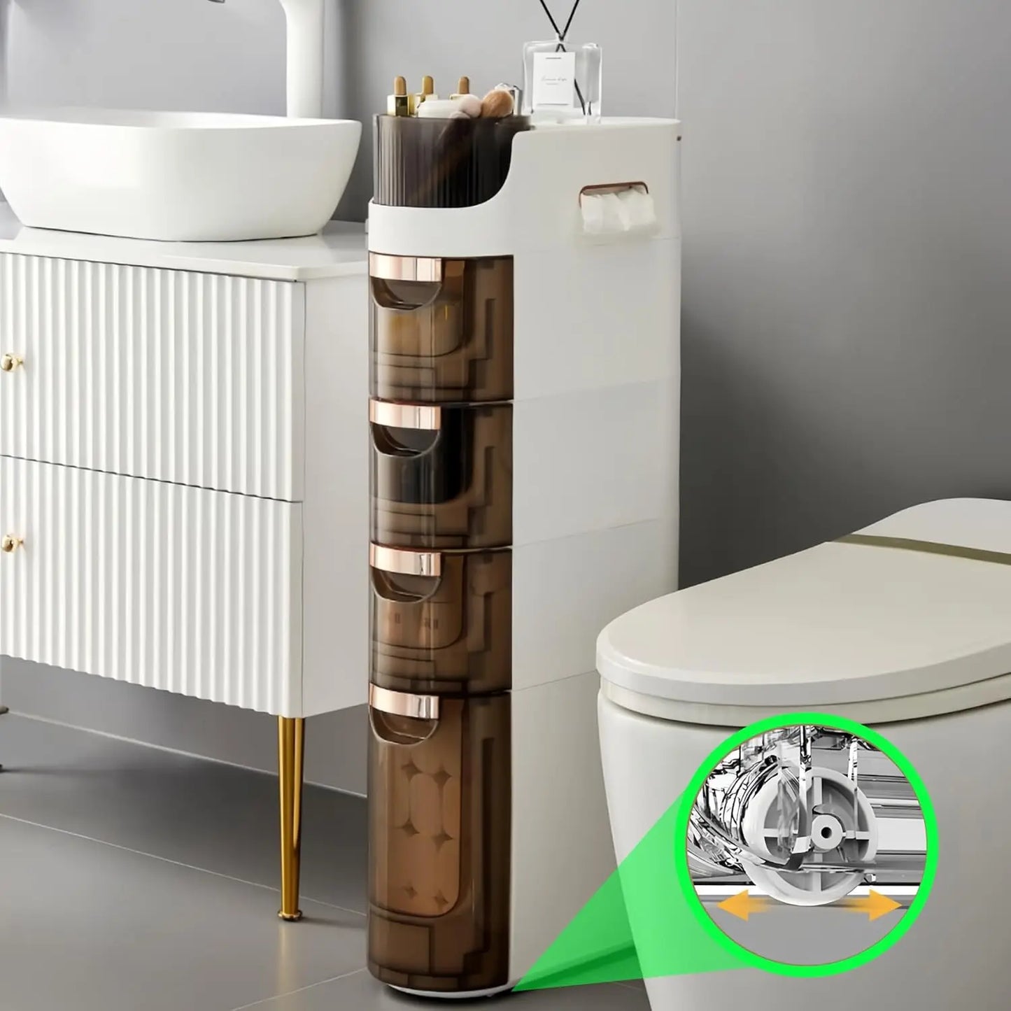 Slim 4-Tier Waterproof Bathroom Storage Cabinet with Drawers