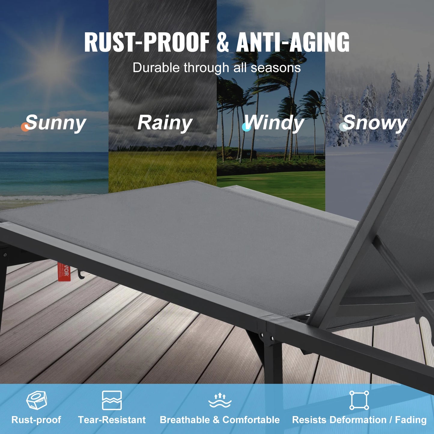 Outdoor Aluminum Chaise Lounge Chair Folding Pool Recliner